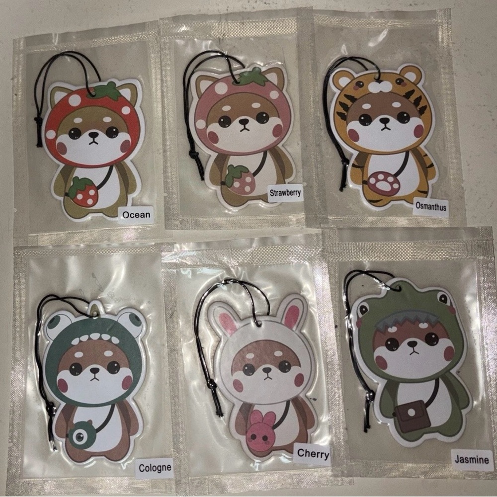 Cute Character Air Freshener Pack - Strawberry, Bunny, Tiger & More